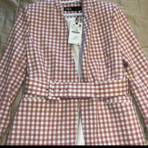 *Final Price* NWT Zara Pink White Checkered Blazer - Picture 6 of 11